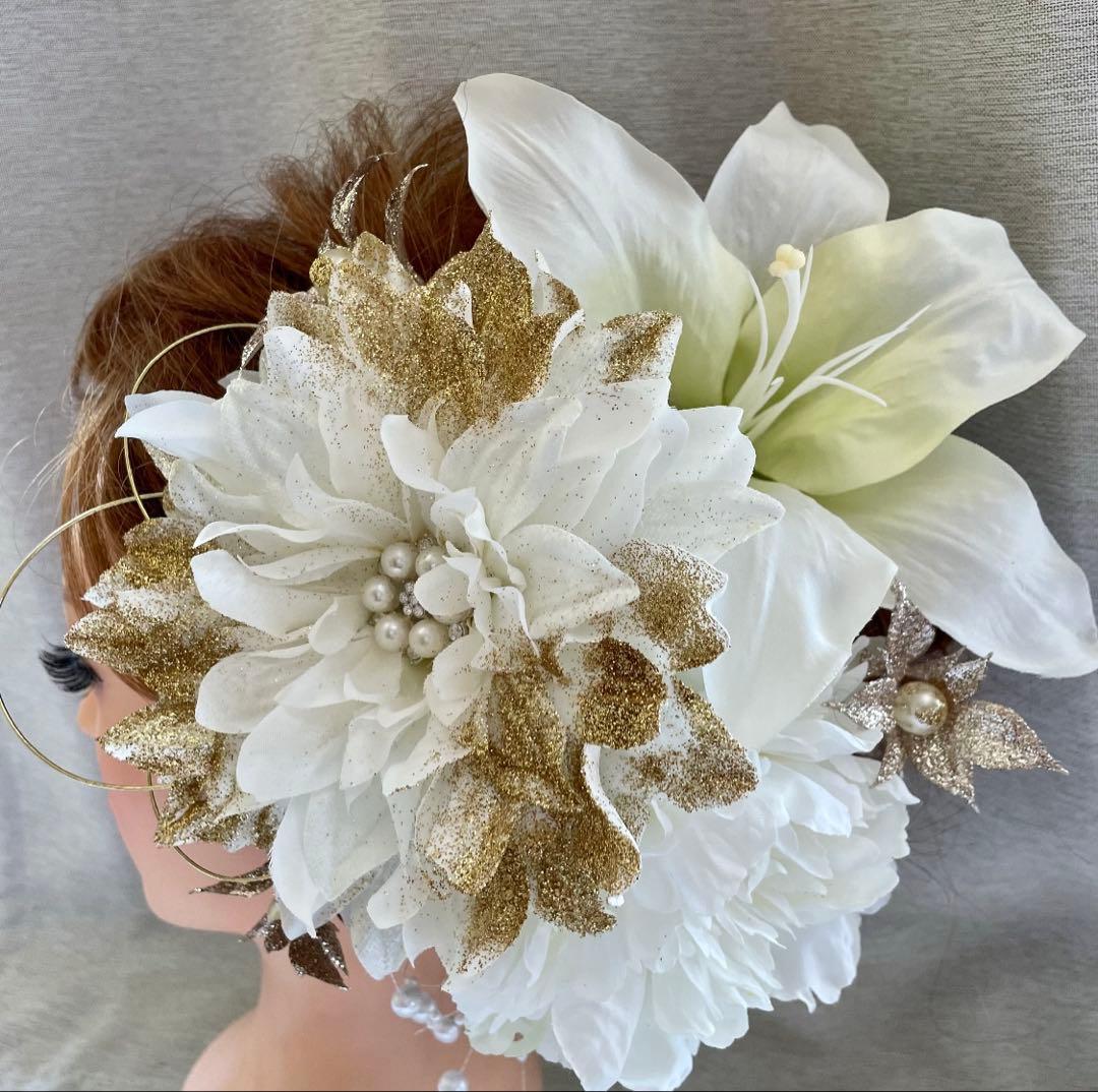ホワイト　和装髪飾り　振袖髪飾り　成人式髪飾り　結婚式髪飾り　白無垢髪飾り