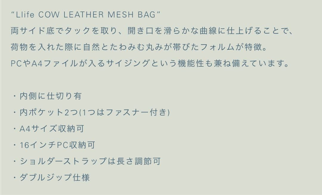 LIDNM Llife COW LEATHER MESH BAG バッグ