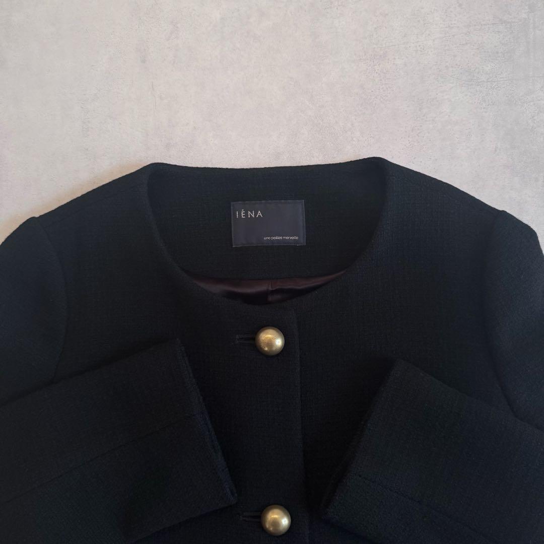 美品▲定価3.6万 IENA ノーカラーコートゴールドボタン ブラック 日本製