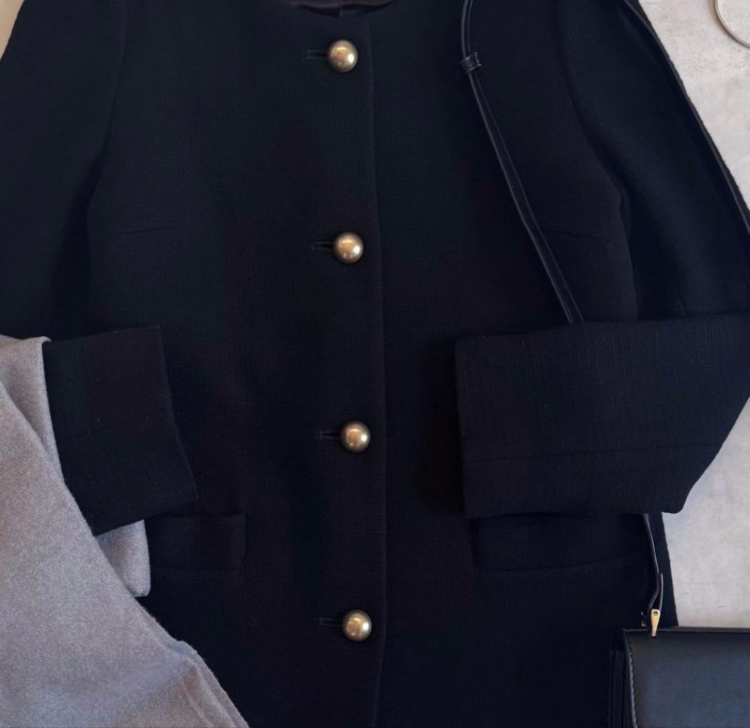 美品▲定価3.6万 IENA ノーカラーコートゴールドボタン ブラック 日本製