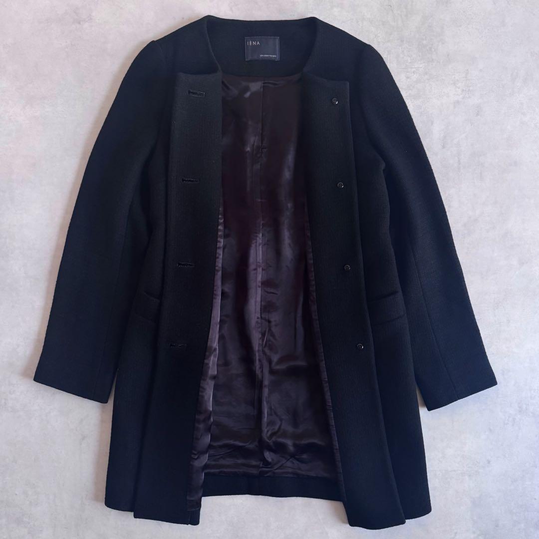 美品▲定価3.6万 IENA ノーカラーコートゴールドボタン ブラック 日本製