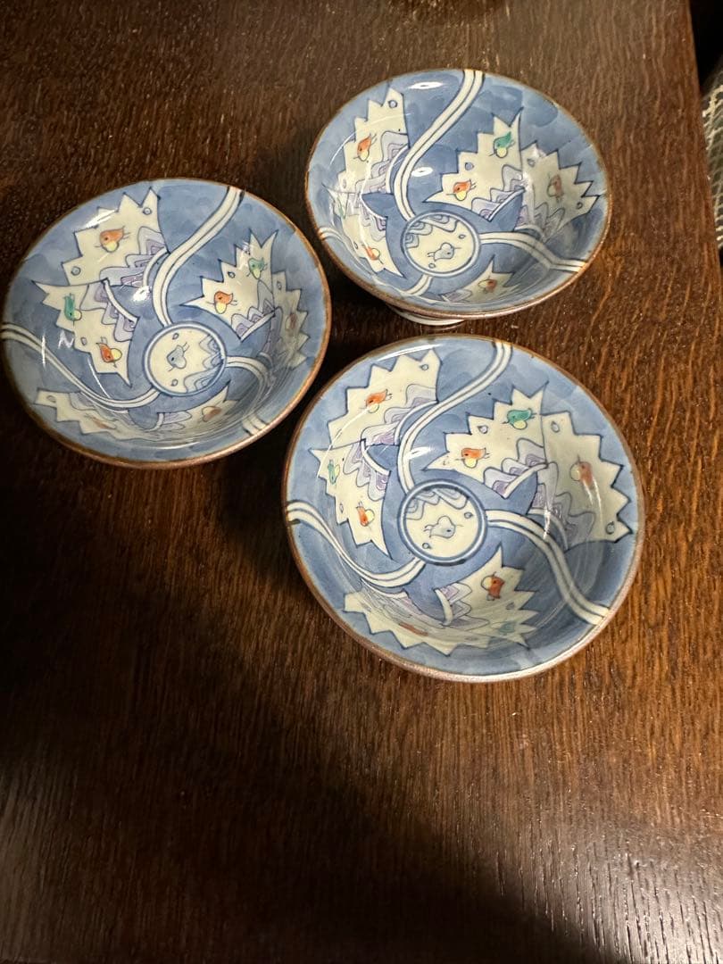 佐藤走波(五代. 64歳)染錦、波に千鳥文、3枚セット