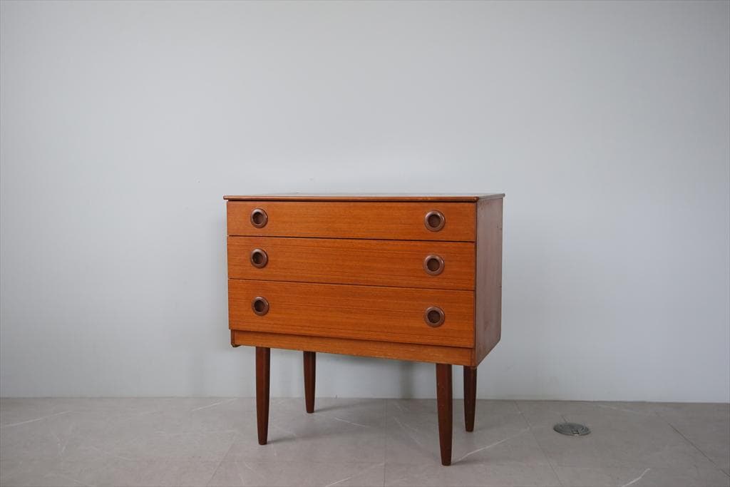 英国アンティークチーク3杯ドロワー/木製チェスト/タンス/飾り棚(91-240)