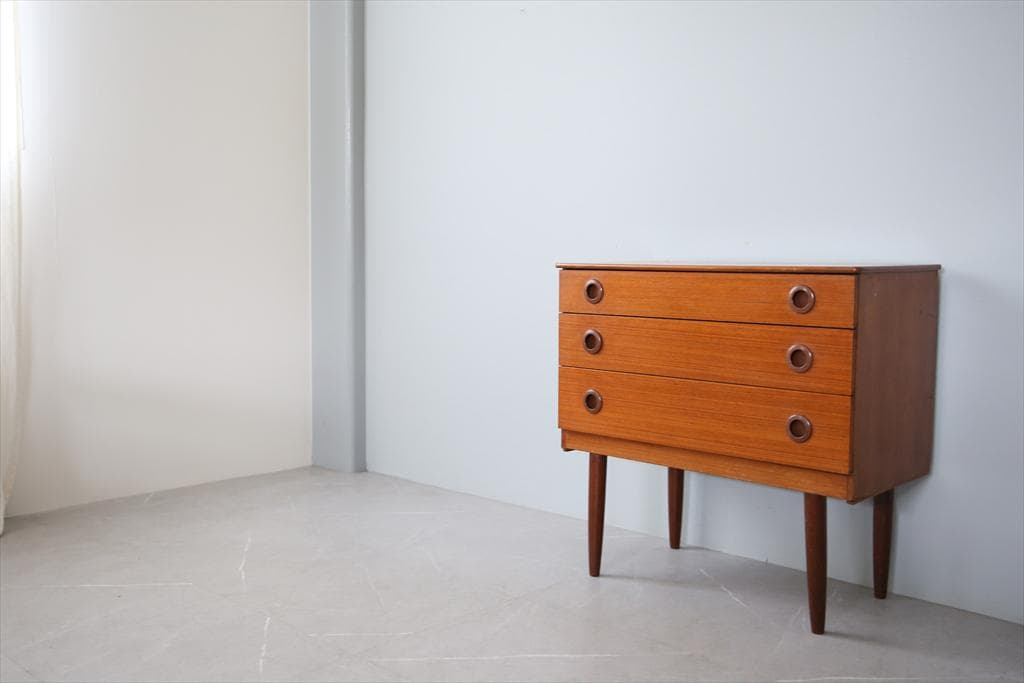 英国アンティークチーク3杯ドロワー/木製チェスト/タンス/飾り棚(91-240)