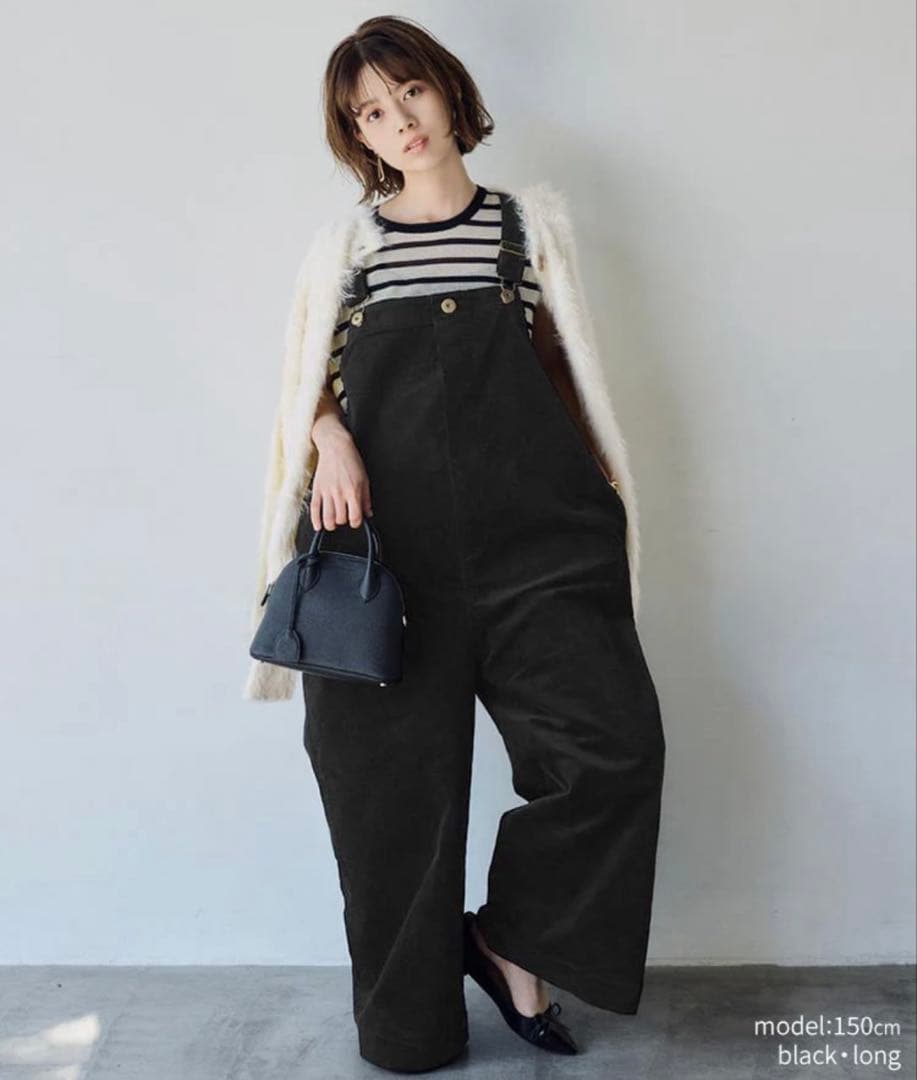 Unliens ブラック コットンサロペット ワイドレッグ