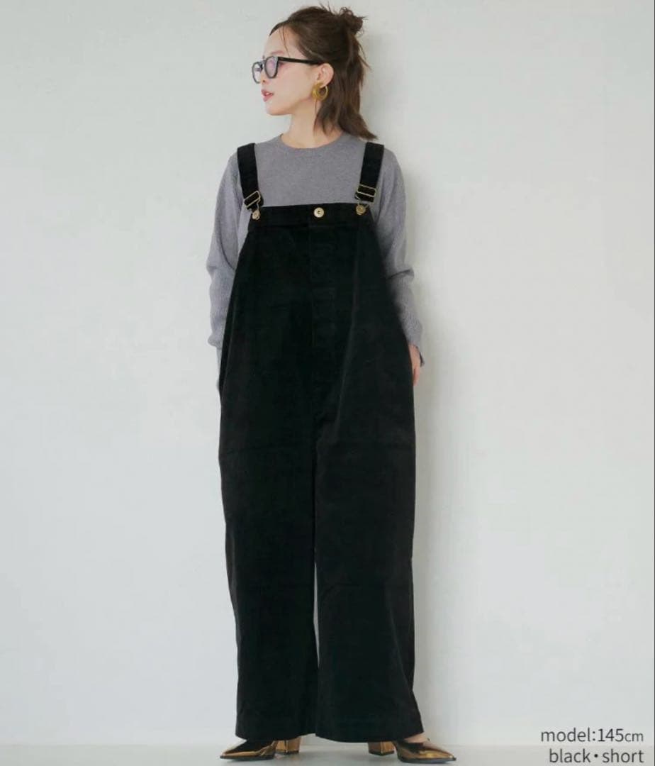 Unliens ブラック コットンサロペット ワイドレッグ