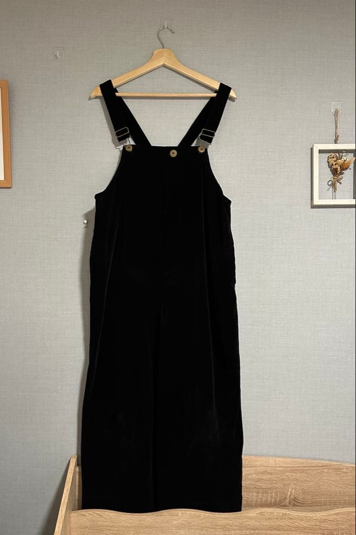 Unliens ブラック コットンサロペット ワイドレッグ