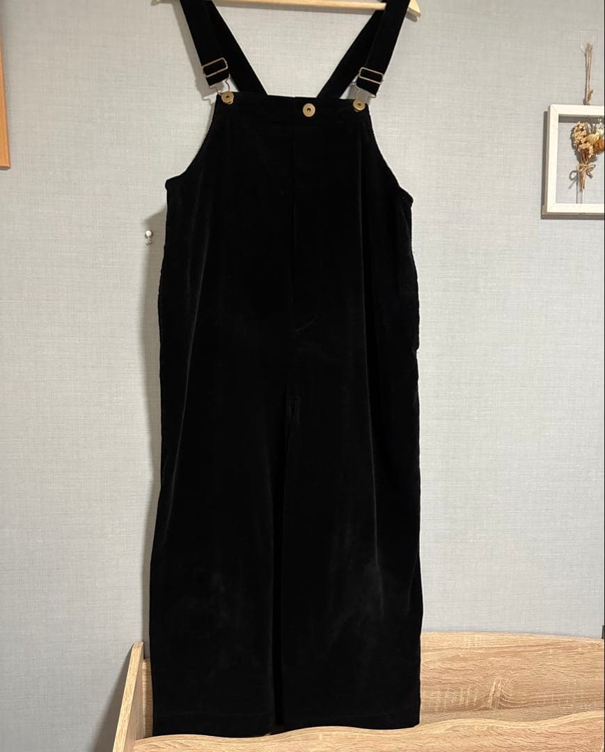 Unliens ブラック コットンサロペット ワイドレッグ