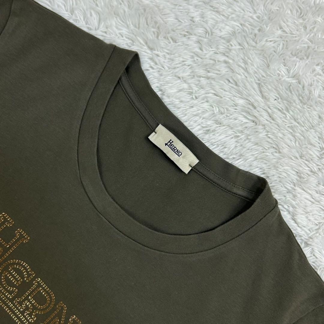 【定番モデル】ヘルノ☆センターロゴTシャツ カーキ サイズ46 入手困難