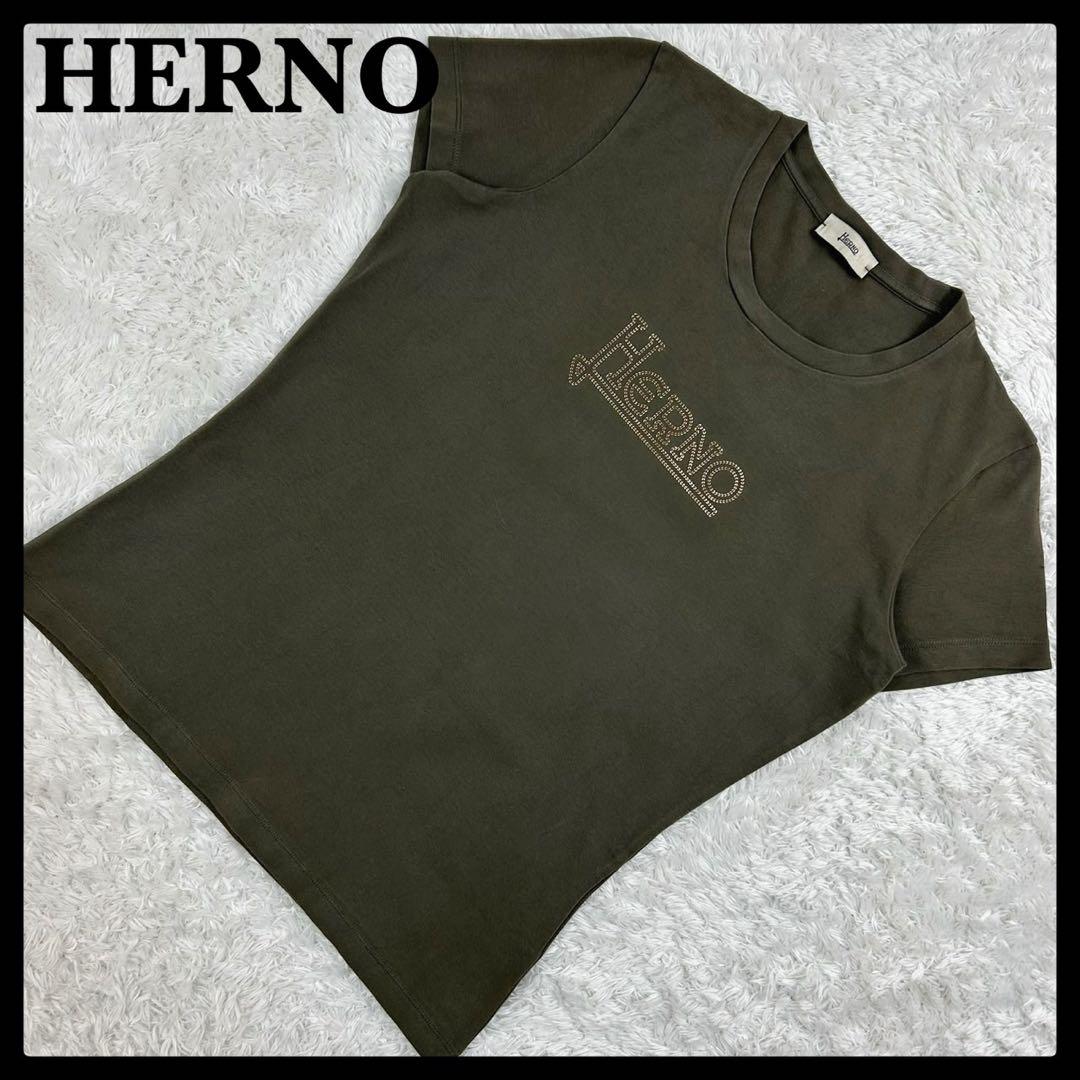 【定番モデル】ヘルノ☆センターロゴTシャツ カーキ サイズ46 入手困難