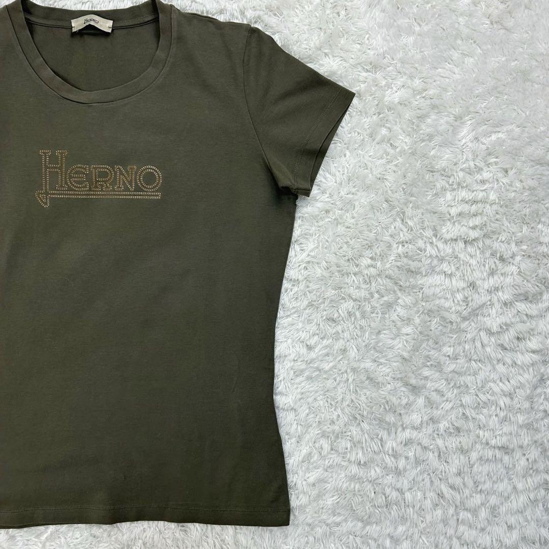 【定番モデル】ヘルノ☆センターロゴTシャツ カーキ サイズ46 入手困難