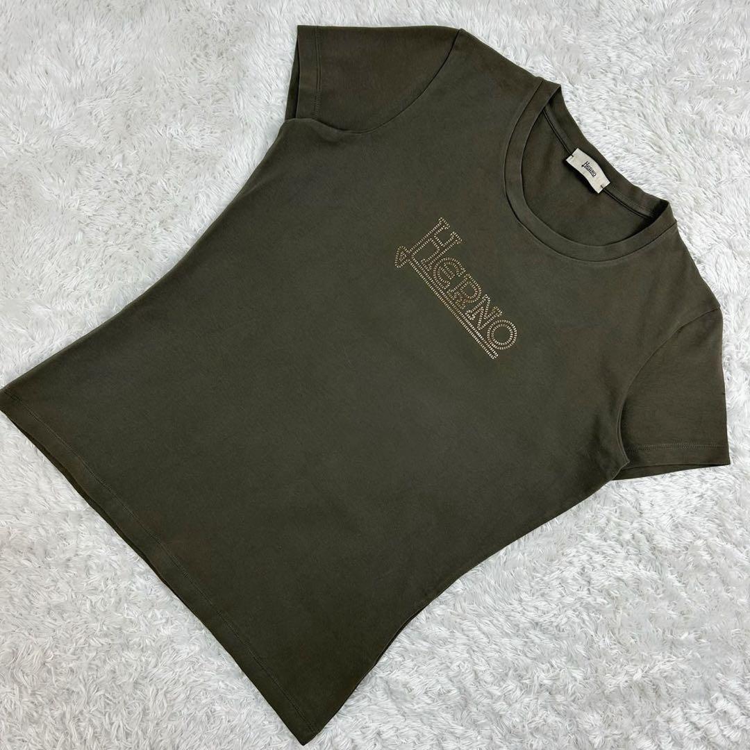 【定番モデル】ヘルノ☆センターロゴTシャツ カーキ サイズ46 入手困難