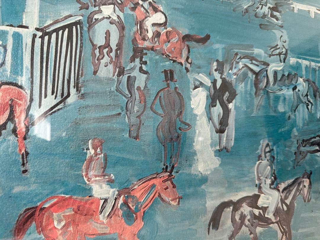 フランス絵画 ラウル•デュフィ「競馬場」複製画 油絵 油彩 額装 馬 Dufy