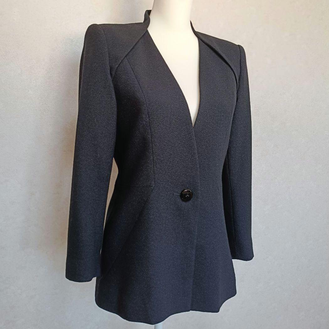 GIVENCHY ラメ仕様 レディースノーカラージャケット Vネック 38 黒系