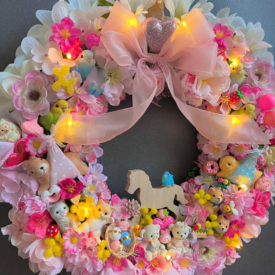 専用 特大 パーツ盛り盛り 春 フラワーリース ハンドメイド