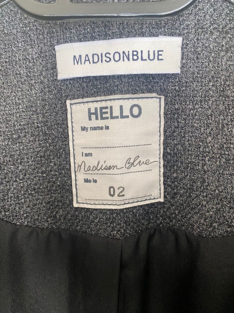 マディソンブルー　ノーカラーフリンジ付ツイードジャケット　グレー　02