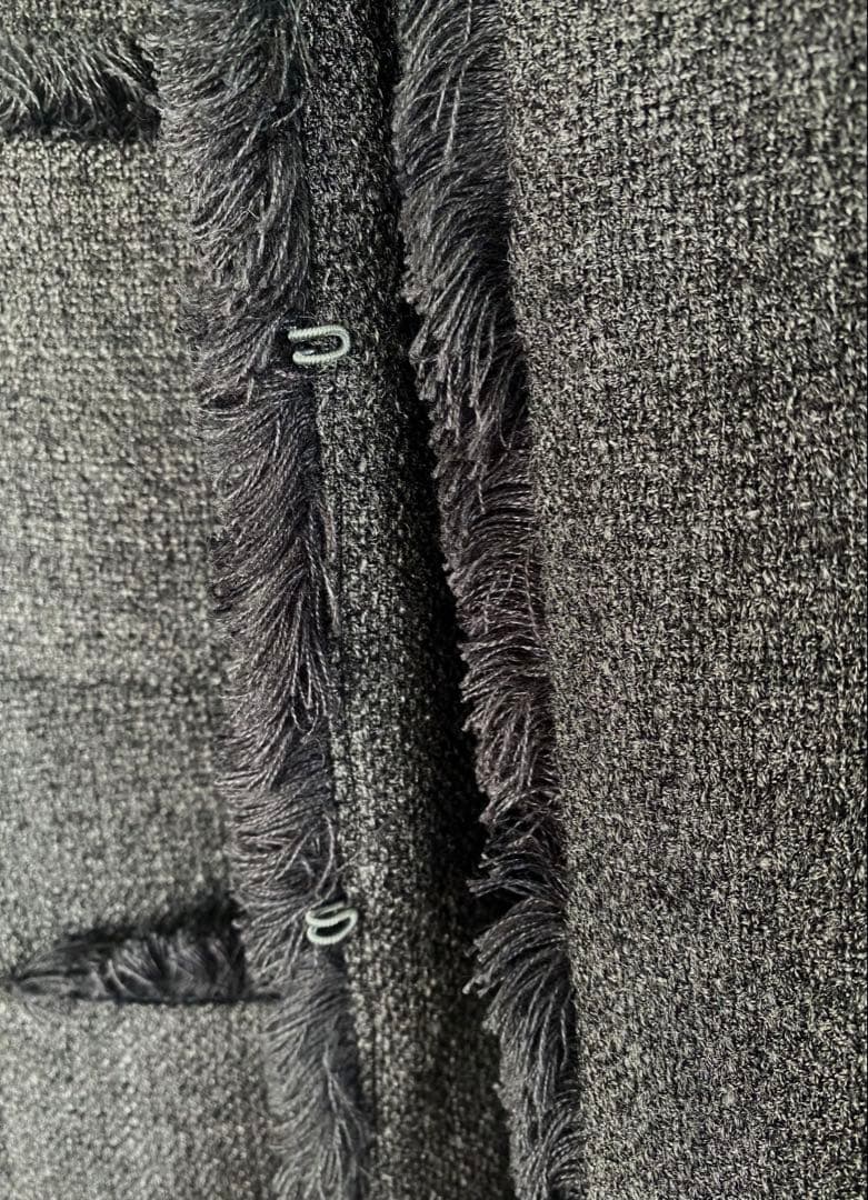 マディソンブルー　ノーカラーフリンジ付ツイードジャケット　グレー　02