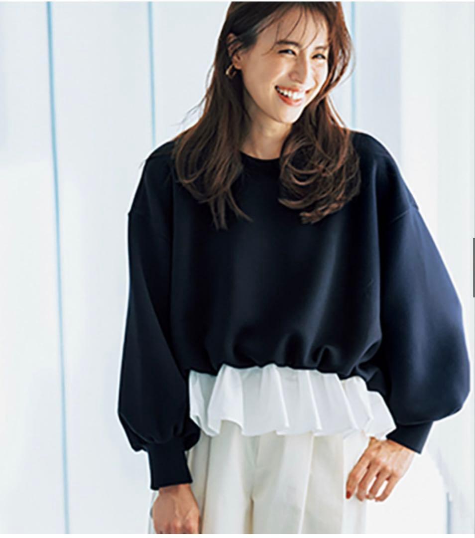 asuka[THREE SQUARE]モチモチフリルプルオーバー　ネイビー