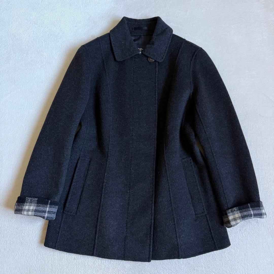 【極美品】バーバリーロンドン ピーコート カシミア混 グレーブラック 11号