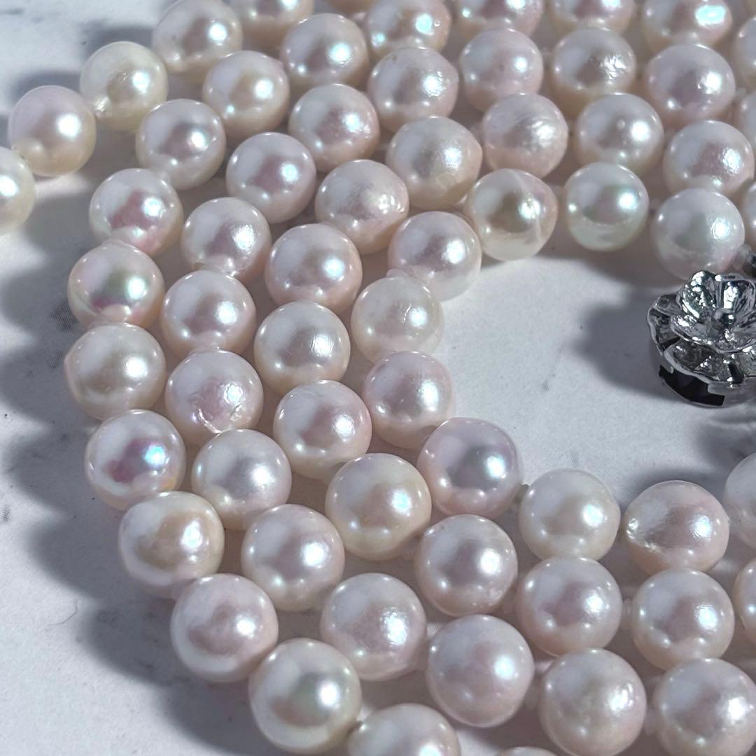 干渉色◎7mmあこや本真珠 2連80cmロングパールネックレス オールノット仕上