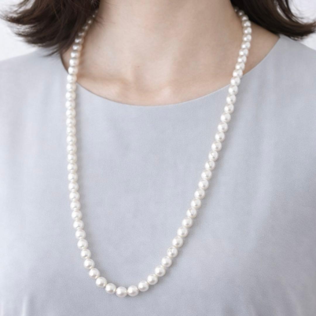 干渉色◎7mmあこや本真珠 2連80cmロングパールネックレス オールノット仕上