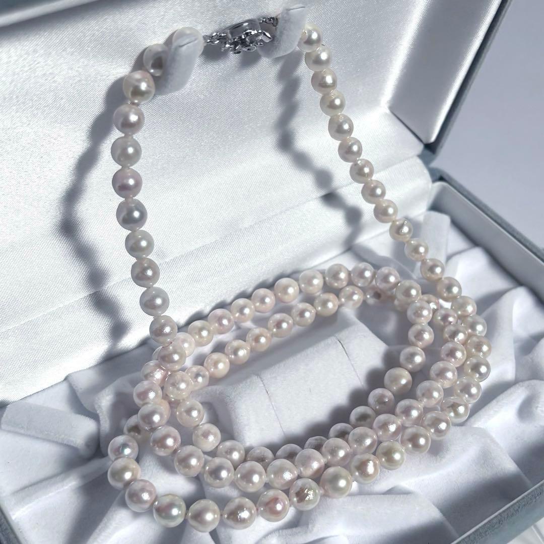 干渉色◎7mmあこや本真珠 2連80cmロングパールネックレス オールノット仕上