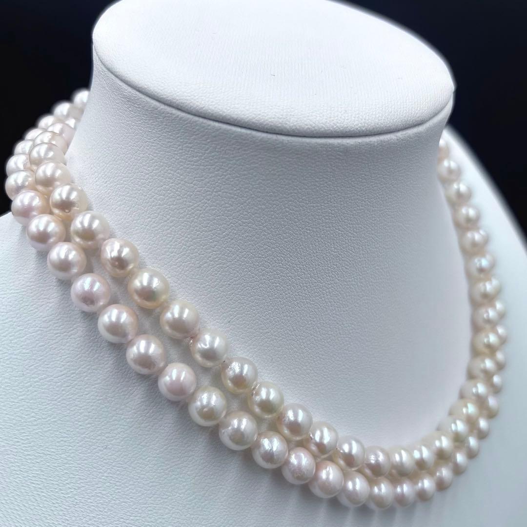 干渉色◎7mmあこや本真珠 2連80cmロングパールネックレス オールノット仕上