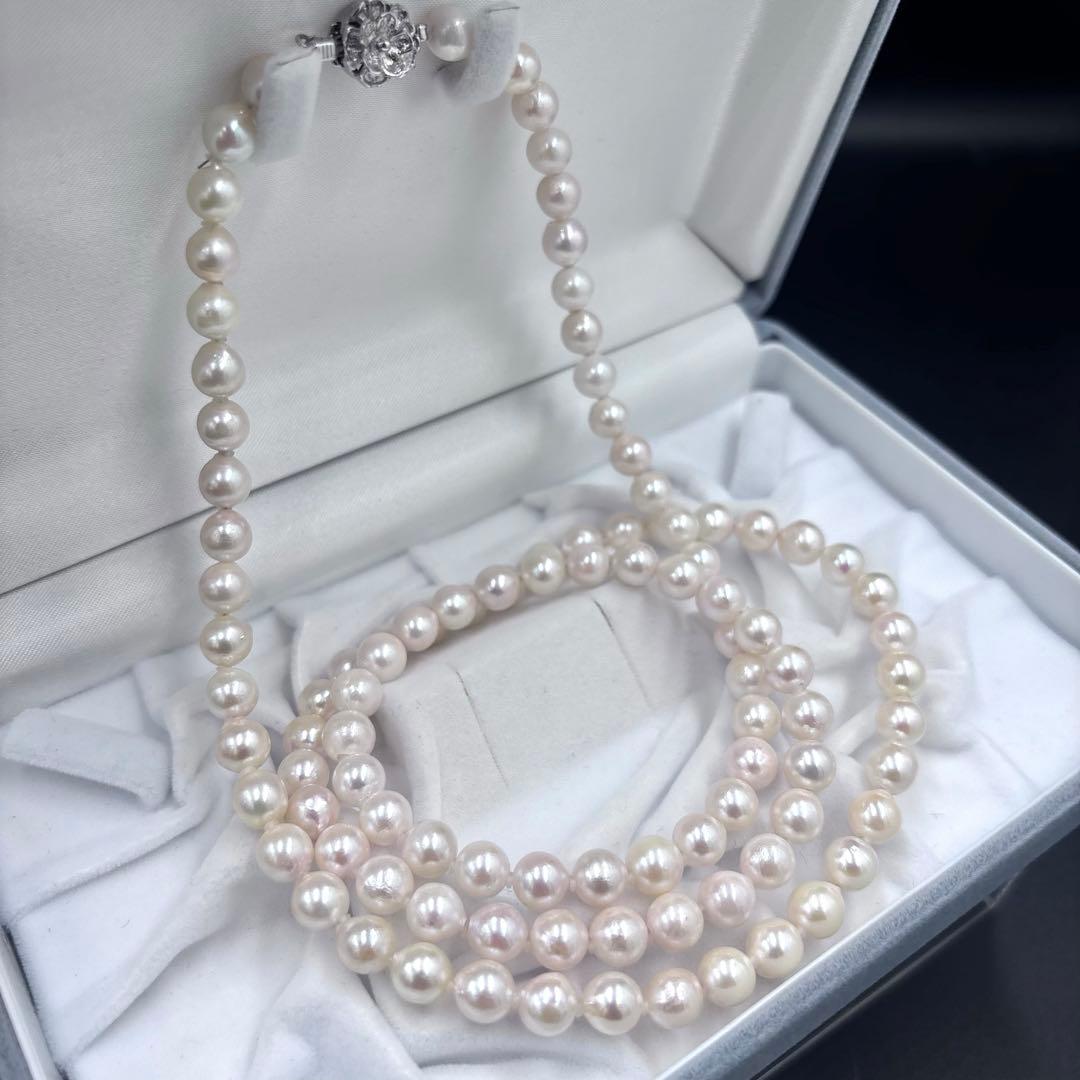 干渉色◎7mmあこや本真珠 2連80cmロングパールネックレス オールノット仕上