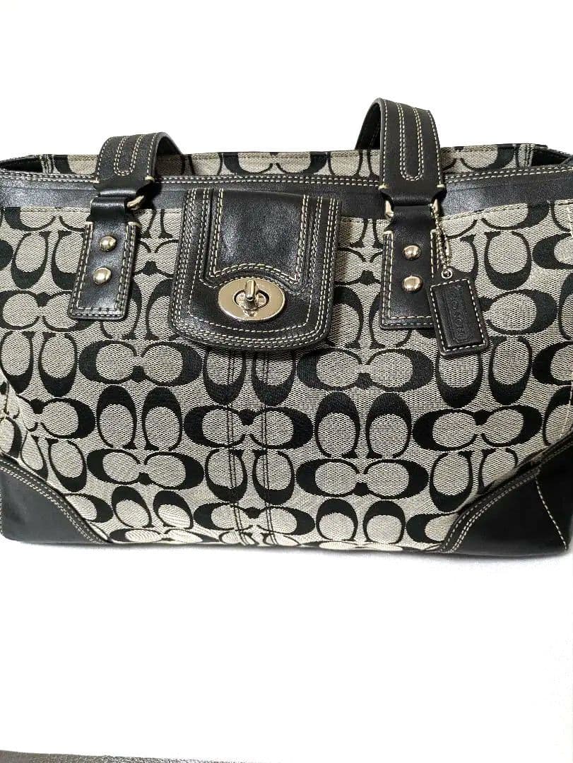 極美品 コーチ シグネチャートートバッグ ターンロック レザー キャンバス A4