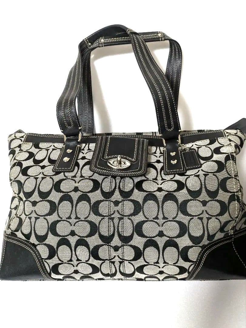 極美品 コーチ シグネチャートートバッグ ターンロック レザー キャンバス A4