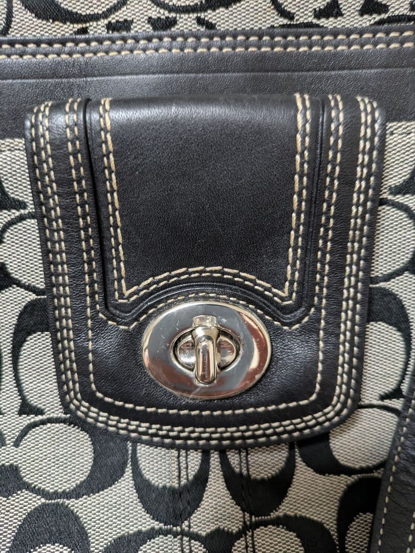 極美品 コーチ シグネチャートートバッグ ターンロック レザー キャンバス A4