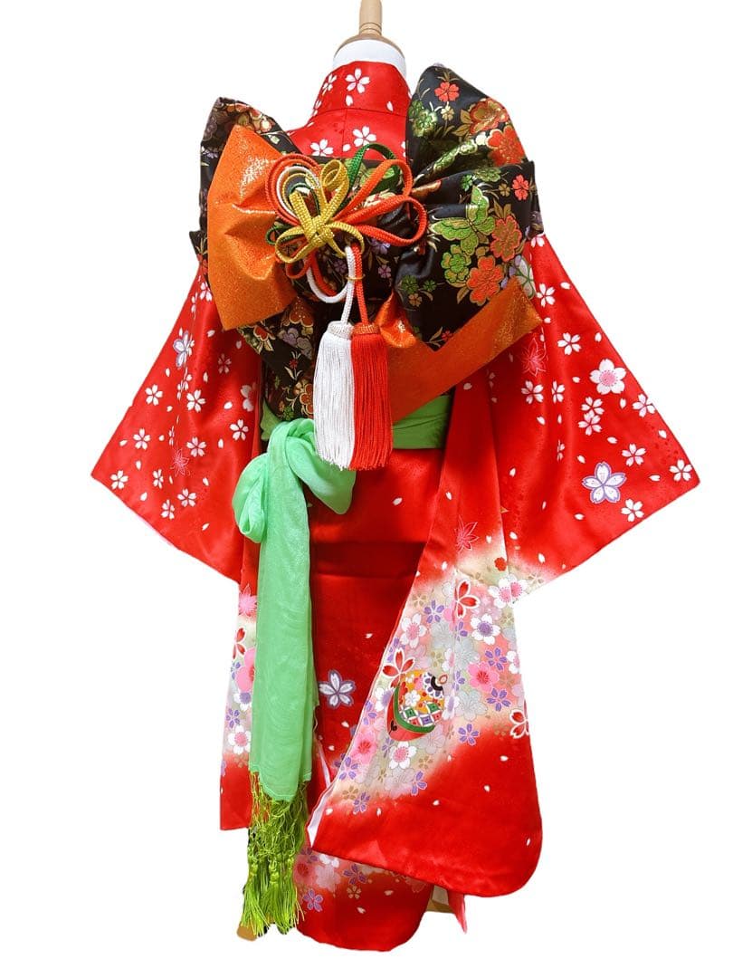 正絹着物フルセット♡七五三　7歳　女の子　一式　赤系　黒