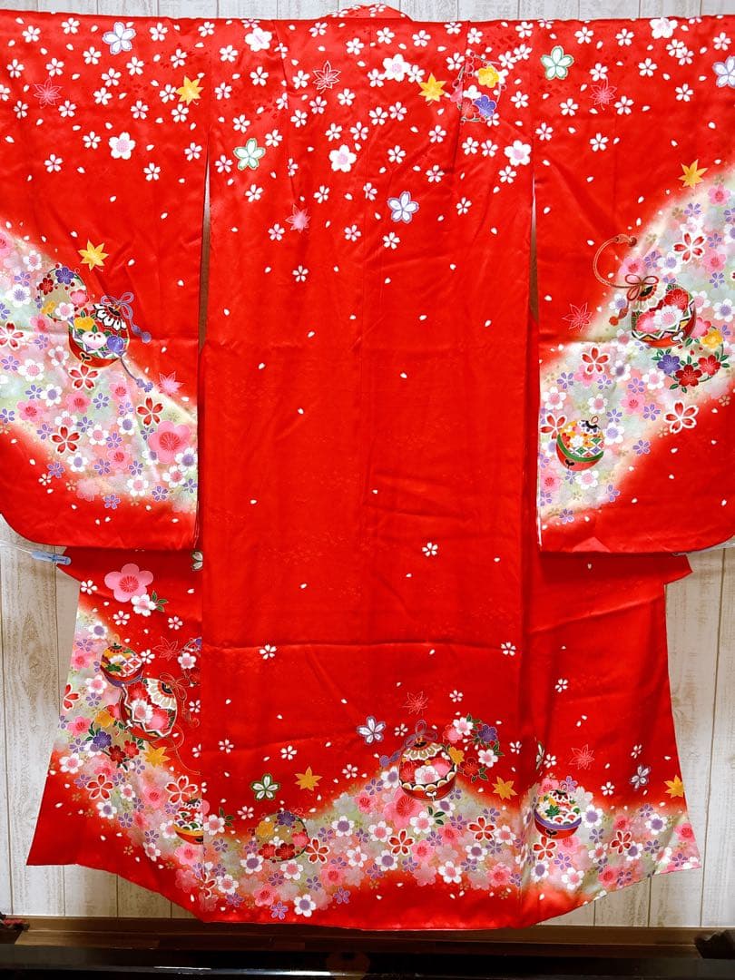 正絹着物フルセット♡七五三　7歳　女の子　一式　赤系　黒