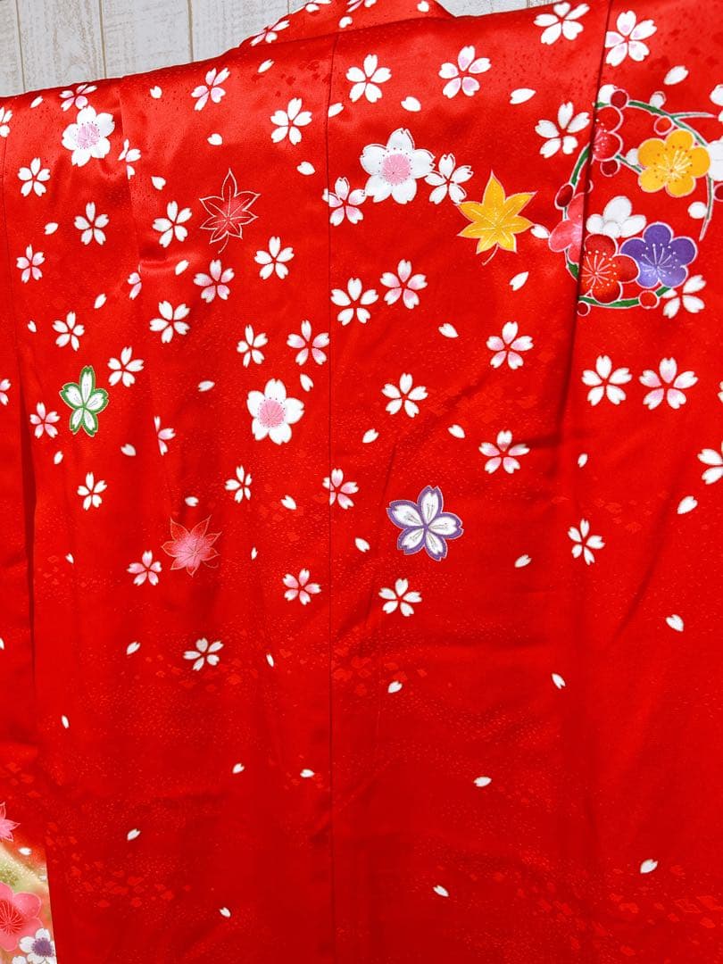 正絹着物フルセット♡七五三　7歳　女の子　一式　赤系　黒