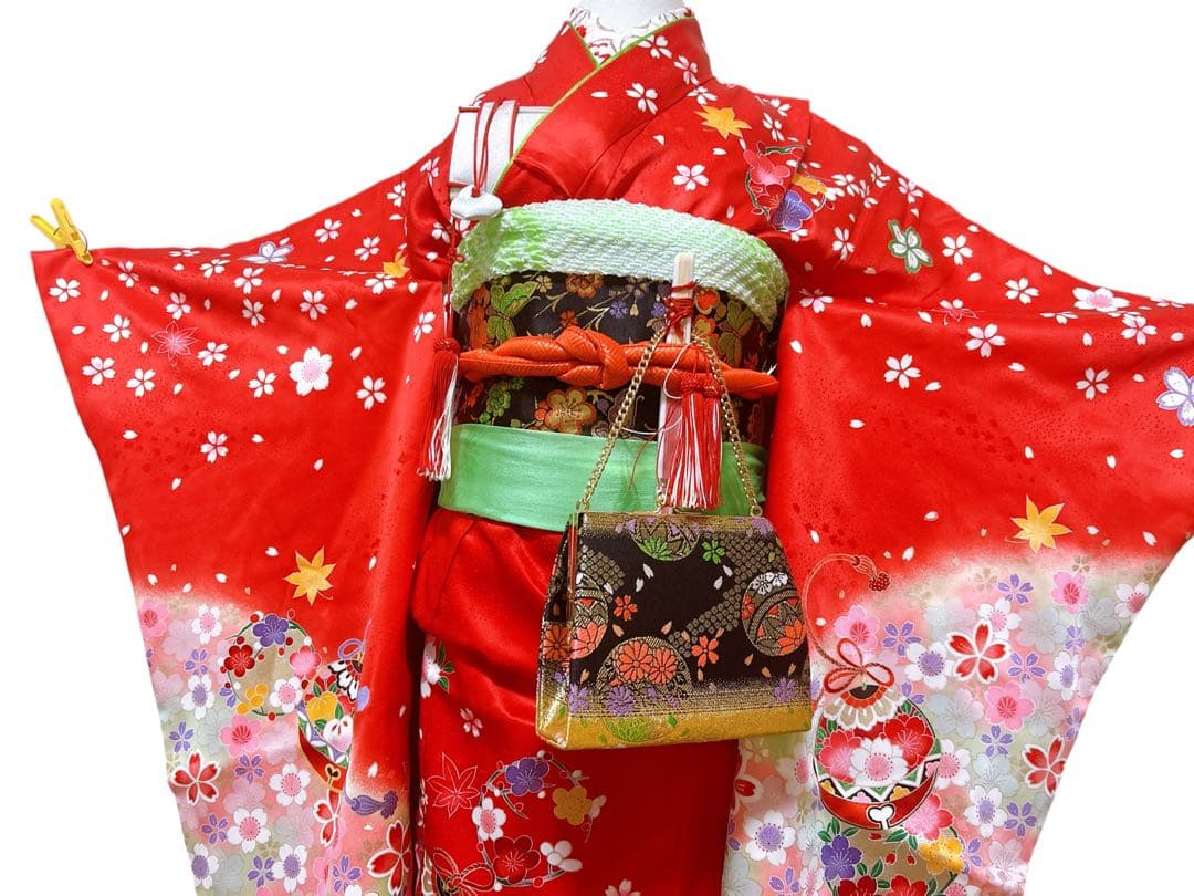 正絹着物フルセット♡七五三　7歳　女の子　一式　赤系　黒