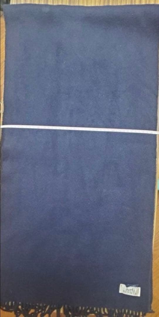 HERMES カシミヤ　リバーシブルマフラー ネイビー/ブラック