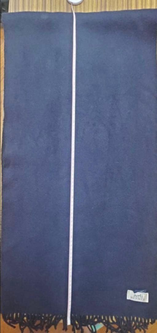 HERMES カシミヤ　リバーシブルマフラー ネイビー/ブラック