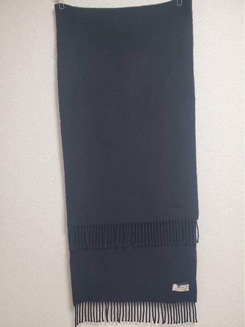 HERMES カシミヤ　リバーシブルマフラー ネイビー/ブラック