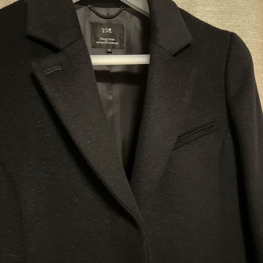 美品　23区　黒 チェスターコート　羊毛　アンゴラ