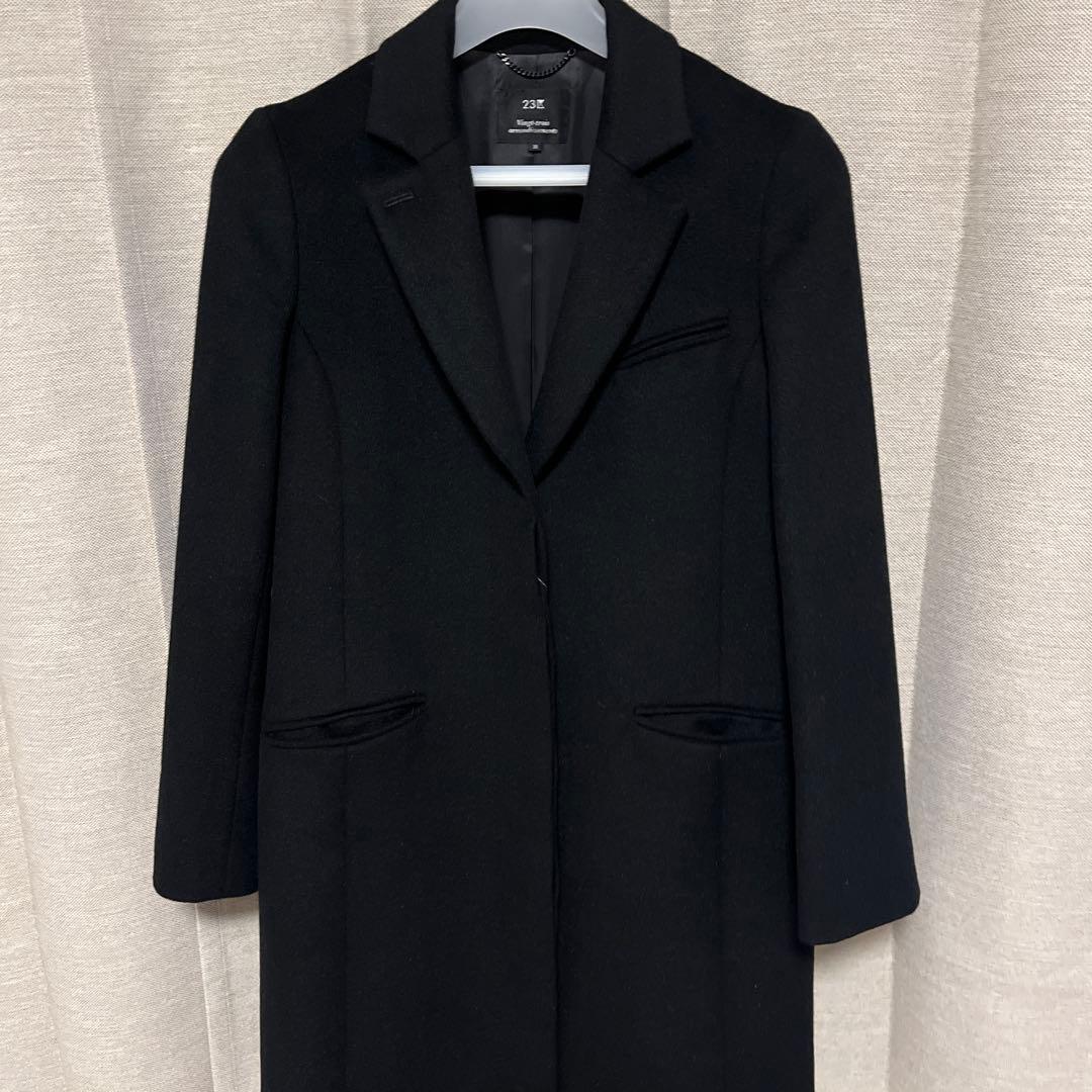 美品　23区　黒 チェスターコート　羊毛　アンゴラ