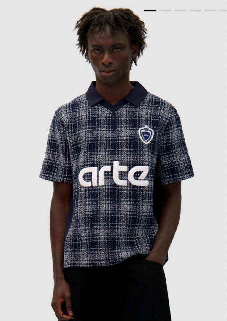 【arte 】アルテ チェック　ゲームシャツ　ポロシャツ ネイビー