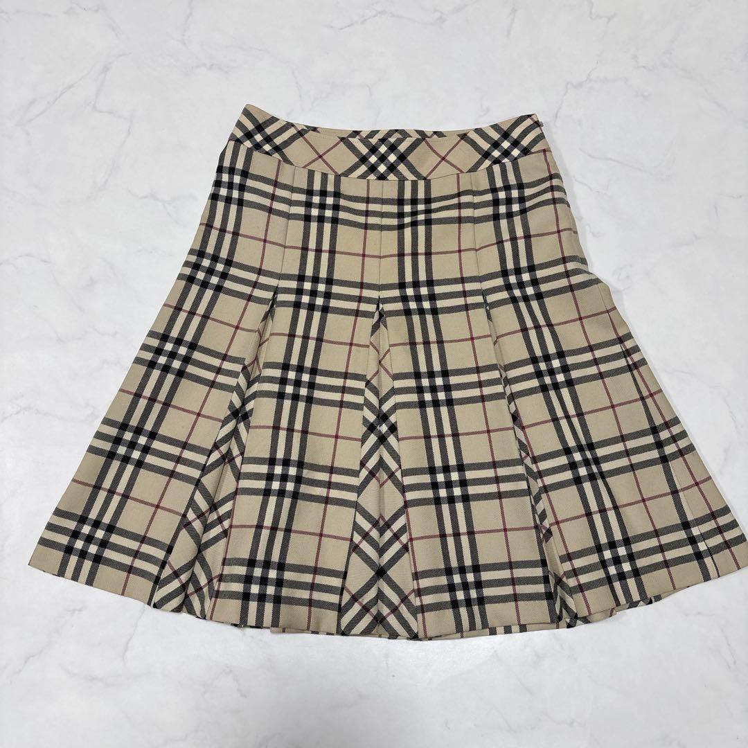 バーバリーロンドン ウール100% ノバチェックプリーツスカート 40 ひざ丈