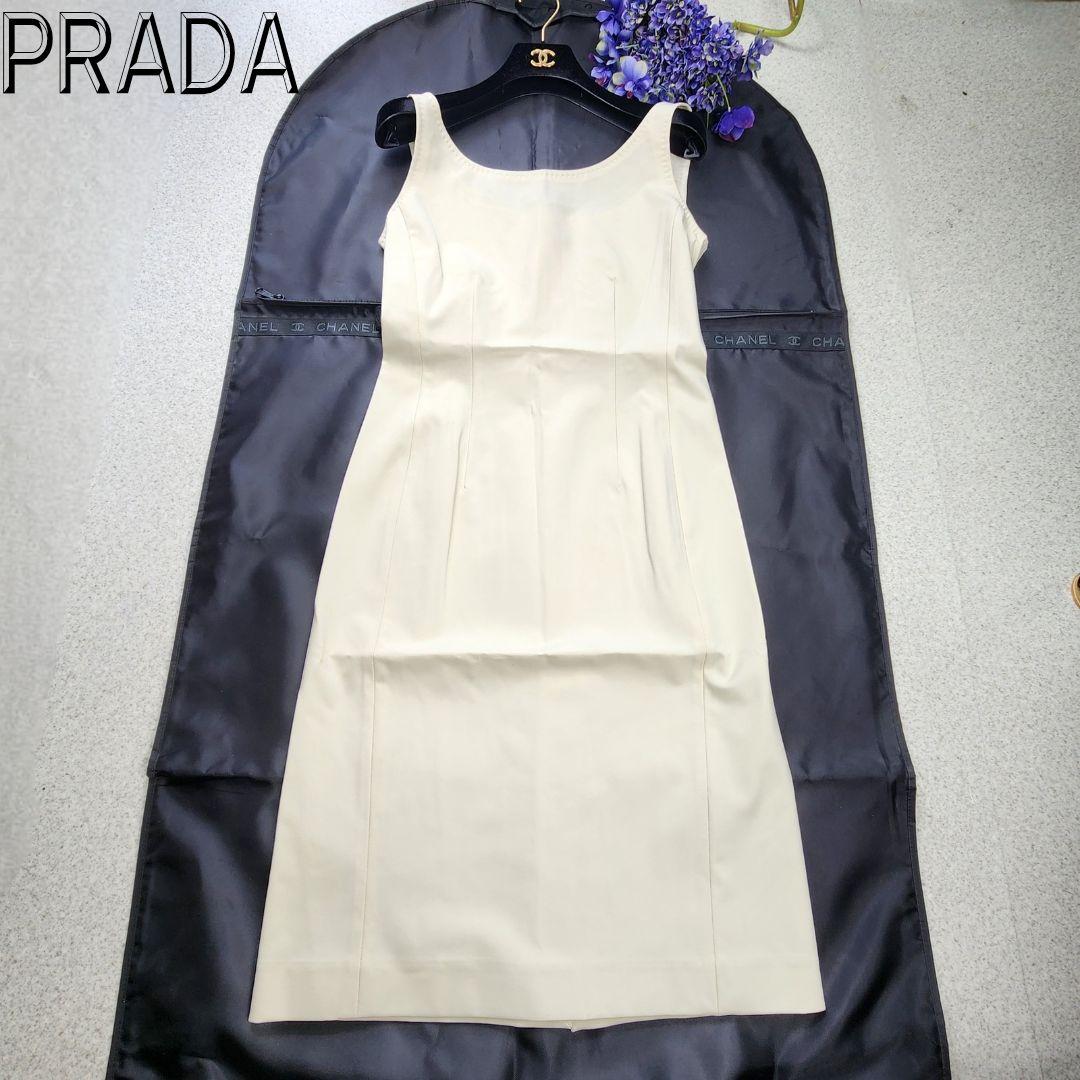 美品▲ PRADA ストレッチタイトワンピース ライトベージュ サイズ40