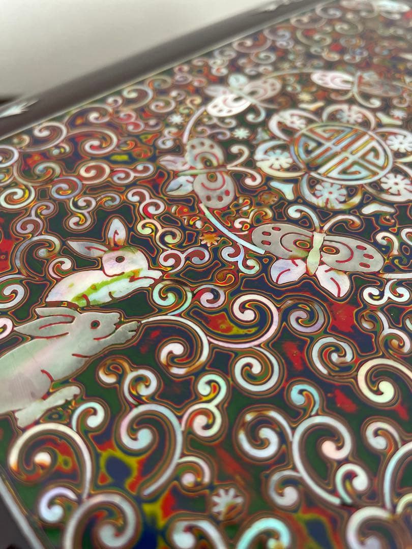 うさぎと蝶模様　貝殻細工　螺鈿 螺鈿細工 漆器　宝石箱 ジュエリーボックス