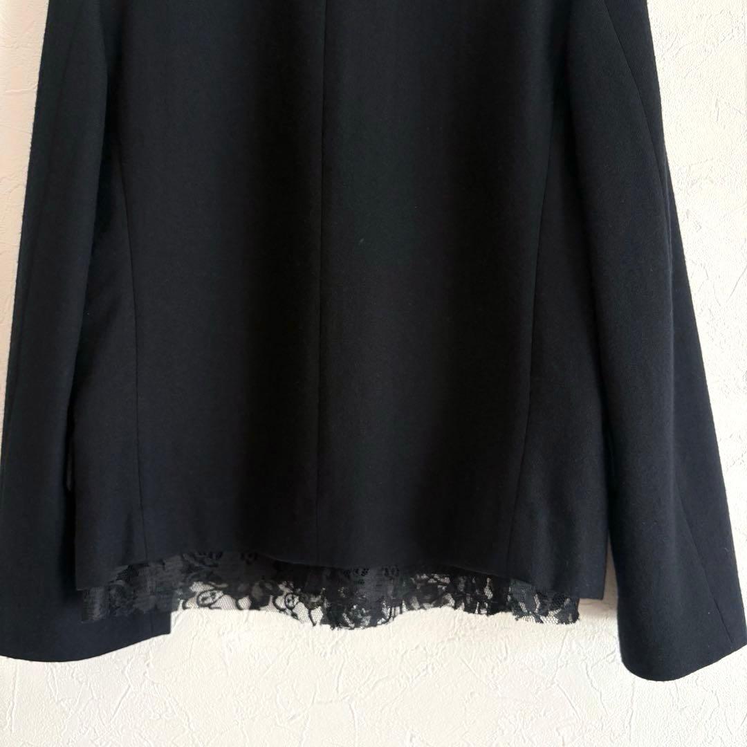 美品 トリココムデギャルソン 裏地総レース 丸襟 ウールジャケット ブラック S