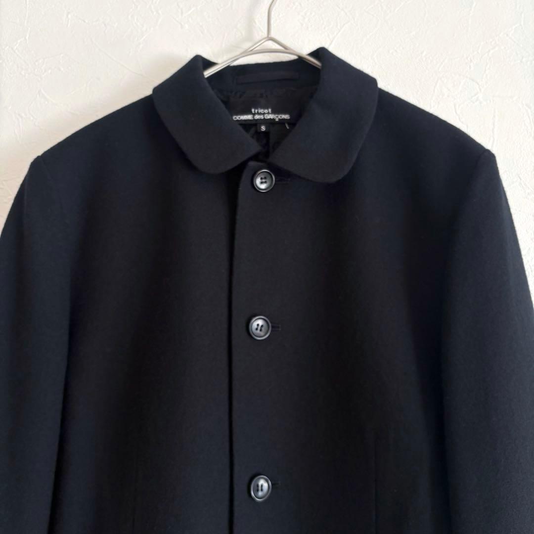 美品 トリココムデギャルソン 裏地総レース 丸襟 ウールジャケット ブラック S