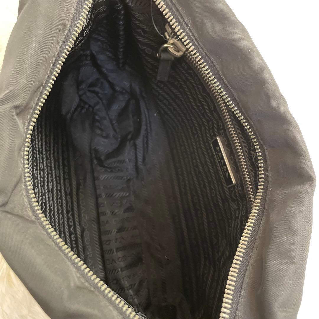 美品 PRADA ショルダーバッグ ナイロン レザー ブラック 三角ロゴプレート