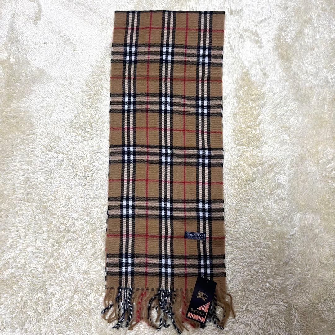 【タグ付未使用】バーバリー ノバチェック マフラー ラムウール 英国製 ベージュ