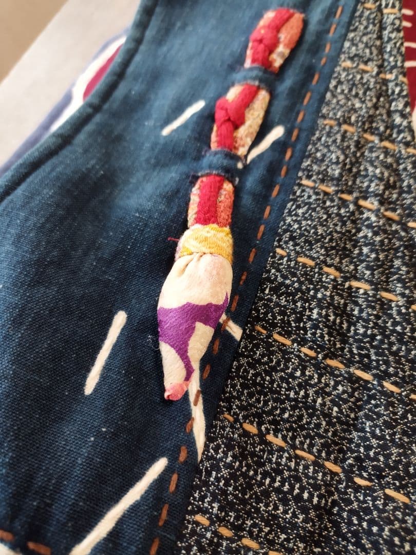 古布　久留米絣　刺し子　藍染　絵絣　ベスト