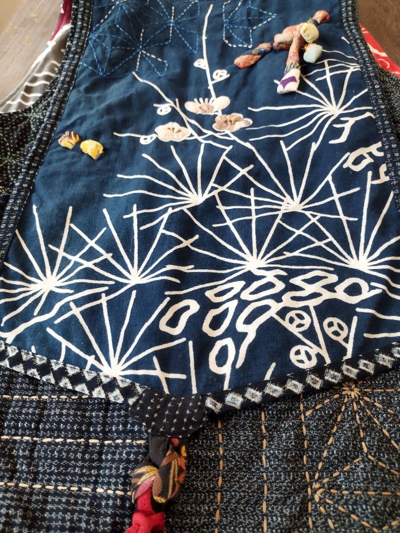 古布　久留米絣　刺し子　藍染　絵絣　ベスト